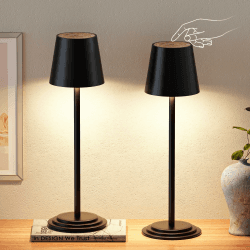 Bonsery Tischlampe Kabellos, Akku Tischleuchte Touch Dimmbare, Nachttischlampe 2er set mit Wasserdicht Outdoor, LED Tischlampe Akku Lampe mit Holzmaserung für Schreibtisch Restaurant Schlafzimmmer