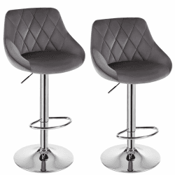 WOLTU Barhocker 2er Set, Hocker höhenverstellbar drehbar, gepolsterter Samtsitz, mit Rückenlehne Fußstütze, rutschfest, für Küche Hausbar, Dunkelgrau, BH138dgr-2