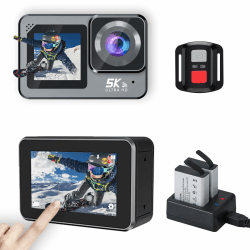 Xilecam Dual Screen Action Cam 5K 2,2Zoll Hoher Definition Touchscreen Unterwasserkamera WiFi /2.4G -Fernbedienung/Stabilisierung Der Gyroskopie（EIS） Accessoires Kits(V10)