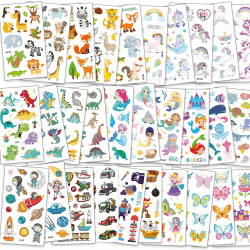 FUHOMI - Tattoo Kinder Mädchen Jungen - 350+ Kindertattoos - Klebetattoos Kinder - Tiere Einhorn Schmetterling Dino Kinder Tattoo - Schultüte Füllung Mitgebsel Kindergeburtstag
