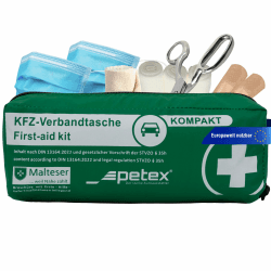 Petex Verbandtache KFZ-Verbandtasche, grün, kompakt, aktuelle Norm 2022, Inhalt nach DIN 13164:2022