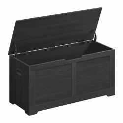 VASAGLE Schuhbank, Sitzbank mit Stauraum, Sitztruhe mit 2 Sicherheitsscharnieren, Aufbewahrungsschrank, Landhausstil, 40 x 100 x 46 cm, für Flur, Schlafzimmer, Wohnzimmer, anthrazitgrau LSB061B01