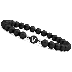 GD GOOD.designs Armband mit Buchstaben für Pärchen I Partnerarmband mit echten 6mm Naturstein Perlen I Paar Geschenk für Frauen und Männer V