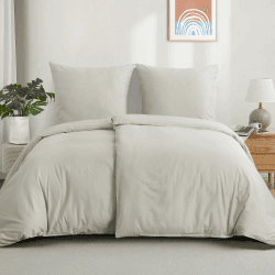 Aisbo Bettwäsche 135x200 Baumwolle 4teilig - Bettwäsche-Sets Beige Bettbezug 2er Set mit 2 Kissenbezüge 80x80 cm, Baumwollbettwäsche Set, Oeko-TEX Bettwäsche Beige mit Reißverschluss