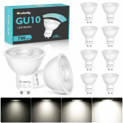 Wonkelly GU10 LED Dimmbar, 7W 6000K GU10 LED Kaltweiss Dimmbar Lampe, 50W Halogen Ersatz, 500LM Kaltweiß Glühbirnen, 38° Abstrahlwinkel, Energiesparend, GU10 Leuchtmittel, 10er Pack