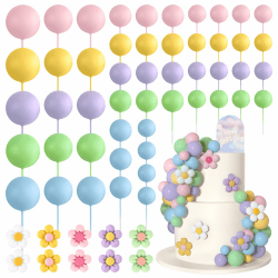 Bouiexye 61 Stück Cake Topper Tortendeko Kugeln Torten Deko Schaumkugel Deko Torten Geeignet für Geburtstagsfeier Hochzeit Regenbogen Babyparty（Blau Gold Weiß Serie）