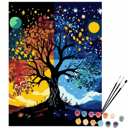 EXERZ Malen-nach-Zahlen-Set, 30 x 40 cm Leinwand mit Acrylpigmenten, Pinseln und Zubehör (Baum)