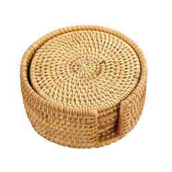 VOSAREA 6pcs Rund Getränkeuntersetzer Holz Bambus Glasuntersetzer Handgefertigt Geflochtene Untersetzer
