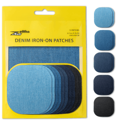 ZEFFFKA Jean-Flicken zum Aufbügeln für Innen und Außen Stärkster Kleber 100% Baumwolle Verschiedene schwarz Farben Blautöne Reparatur-Dekorationsset 10 Stück Größe 4-1/4" by 3-3/4" (9.8 cm x 10.8 cm)