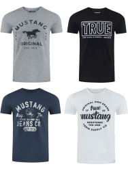 MUSTANG Tshirt Herren Baumwolle Regular Fit 4er Pack Set Rundhals Kurzarm Sommer Tee Shirt Logoprint Schwarz Weiß Grau Blau Grün S M L XL XXL 3XL 4XL 5XL 6XL