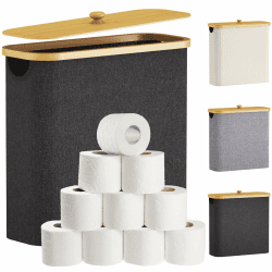 Lifewit 30L Toilettenpapier Aufbewahrungskorb, Bambus Badezimmer Organizer, Badezimmer Aufbewahrungsschrank, Toilet Paper Behälter mit Deckel, 41.5 x 17 x 41 cm, Dunkelgrau
