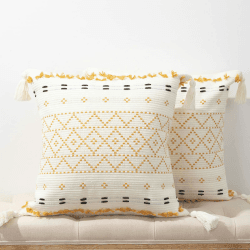 hi-home 2er Set Boho Kissenbezüge, Kissen Boho Style 50x50CM Gelb Kissenhülle Dekokissen Sofakissen mit Quasten, Modern Dekorative Kissenbezug Kopfkissenbezug für Sofa Schlafzimmer Wohnzimmer