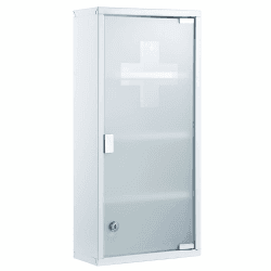 Zedelmaier Medizinschrank aus Edelstahl,Medikamenten Aufbewahrung,Medikamentenschrank 4 Fächer,Apothekerschrank,Hängend,Abschließbarer Medizinschrank,57 x 27 x 12 cm,Weiß
