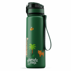 schmatzfatz Trinkflasche Kinder 500ml - Auslaufsicher, BPA-frei, 1-Klick-Verschluss, Tritan, Kinderfreundliches Design, Geeignet für Kohlensäurehaltige Getränke, Dark Green Jungle