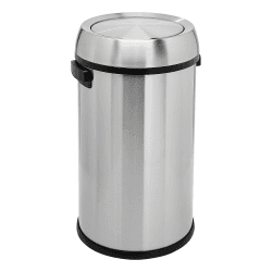 Amazon Basics Rund Zylindrisch Mülleimer aus Edelstahl mit Schwingdeckel, 65 l, Silber/Schwarz