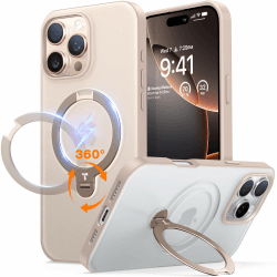 TORRAS 360° Ostand Spin für iPhone 16 Pro Hülle für Magsafe (Magnetischer Robust Standring) Zertifizierte Militärschutz, Matt Rückseite Hülle für iPhone 16 Pro Case Schlank Gold