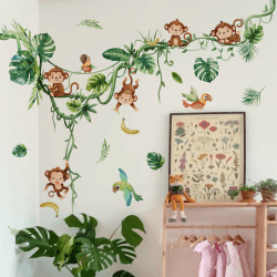 WandSticker4U®- XXL Wandtattoo AFFEN DSCHUNGEL Kinderzimmer (143x111 cm) I Wandsticker Tiere Affe Abenteuer Zoo Rebe Blätter grün I Wandaufkleber Babyzimmer Mädchen & Junge Deko GROß