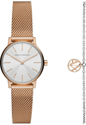 Armani Exchange Damen-Zweizeigeruhr, 28 mm Gehäusegröße, Edelstahlarmband