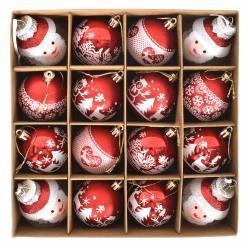 Weihnachtskugeln Kunststoff Set 16 Stücke Christbaumkugeln Set 6cm Weihnachtsbaumschmuck Schneemann Weihnachtsmann Rot Weiß Weihnachtsbaum Dekoration mit Aufhänger für Weihnachtsbaum Deko