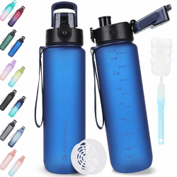 AOPREL Trinkflasche 1l, Trinkflasche Sport Tritan & BPA-Frei Wasserflasche Mit Filter und Bürste, Auslaufsicher Sportflasche Für Fitness, Wandern, Camping, Schule und Büro