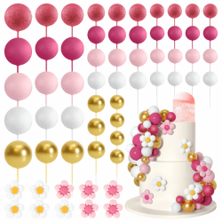 Bouiexye 61 Stück Cake Topper Tortendeko Kugeln Torten Deko Schaumkugel Deko Torten Geeignet für Geburtstagsfeier Hochzeit Regenbogen Babyparty（Roségold）