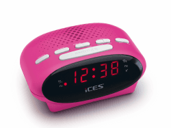 Ices ICR-210 Pink - FM Uhrenradio - Radiowecker mit 2 Weckzeiten - PLL FM - Schlummerfunktion - Sleeptimer - Gangreserve - Kompakt - ICR-210 Pink