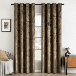 MIULEE Vorhänge Samt mit Goldfolie Blätter Muster, 2 Stück Taupe Samt Gardinen mit Ösen, Jedes 175 cm Hoch, Superweich Samt Vorhang Blickdicht für Deko Wohnzimmer Schlafzimmer, Schöne Samtvorhang