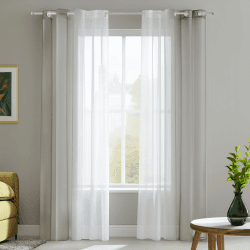 Deconovo Voile Vorhänge Durchsichtig Gardinenschals Balkon mit Ösen, 225x140 cm(HöhexBreite), Hell Grau, 2er Set
