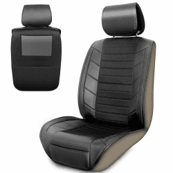 Upgrade4cars Autositzauflage Vordersitze Leder Optik Schwarz | Auto-Sitzbezüge Vorne mit Rücksitz Organizer | Auto Sitzbezug Universal
