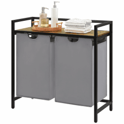 Lifewit Wäschekorb 2 Fächer, 95L/47,5x2L Wäschesammler mit Ablage, Laundry Baskets mit herausziehbaren Säcken, Wäschesortierer Schmutzwäschebehälter für Waschküche, Schlafzimmer, 76x33,5x72cm Grau