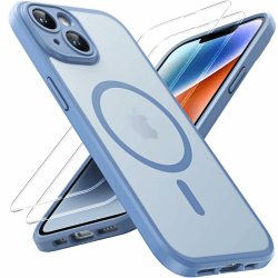 TOCOL 3 in 1 für iPhone 14 Hülle für Magsafe, Vollständiger Kameraschutz Stoßfest Kratzfest Magnetisch Handyhülle für iPhone 14 Case, Hellblau