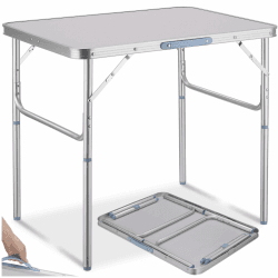 tectake® Klapptisch, Campingtisch klappbar, leicht und wetterfest, Alu Campingtisch mit Tragegriff, Kleiner Tisch ideal für Camping, Garten, Balkon, Picknick, 75 x 55 x 68 cm
