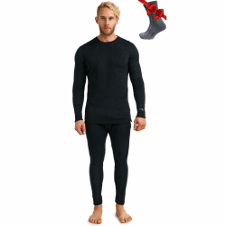 Merino.tech 100% Merino Unterwäsche Herren Set - Leicht, Mittelgewicht, Thermounterwäsche Merinowolle, Langarm Shirt und Hose + Wandersocken aus Merinowolle
