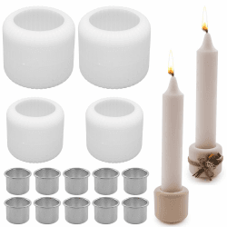 Tutamaz Silikonform Kerzenhalter, 4 Stück Kerzenhalter Set mit 10pcs Metall Kerzenständer, DIY Zement Kerzenhalter Form Kerzenhalter,Gießform Kerzenhalter für Teelichter Stabkerzen,Duftkerzen Handwerk