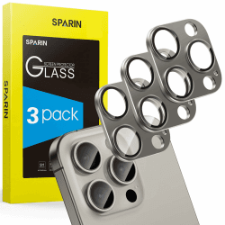 SPARIN 3 Stück Kameraschutz für iPhone 16 pro/iPhone 16 pro max Kamera, Aluminium-legierung Linse Schutzfolie 9H Panzer Schutz Glas, Kamera Schutzfolie, Anti-Kratzer, Titan Natur
