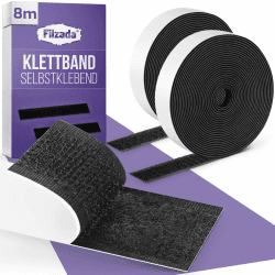 Filzada® 8 Meter Klettband Selbstklebend Schwarz - 20 mm breiter Klettverschluss Selbstklebend - Klettband Selbstklebend EXTRA Stark schwarz - Selbstklebendes Klettband - innen & außen