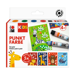 Marabu 0311000000102 - KiDS Dot Pen Set "Tiere" 4 x 25 ml, Punktfarbe auf Wasserbasis für dotting Technik, trocknet matt und erhaben auf, für bunte Bildgestaltung mit der Dot Painting-Technik