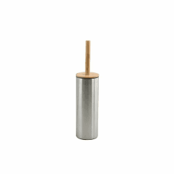 Spirella WC Bürste Klobürste Toilettenbürste „Adonis“ mit hygienischem Behälter Bambus Deckel und Silikon Bürstenkopf Silber, Stahl, INOX, 9x39cm