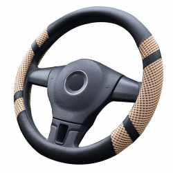 Lifetooler Auto Lenkradbezug Leder Ice Silk Universal 38cm(15") Lenkradhülle Atmungsaktiver Anti Rutsch Steering Wheel Cover für Auto Van Truck SUV (beige)