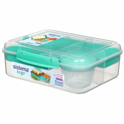 Sistema Bento Box TO GO Brotdose mit Fächern | 1,65 L Lunchbox mit Joghurt- /Fruchtbehälter | für Kinder & Erwachsene | BPA-frei | Blaugrün [21690-8T]