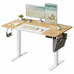 SONGMICS Höhenverstellbarer Schreibtisch elektrisch, 60 x 120 x (72-120) cm, stufenlos verstellbar, gespleißte Platte, Memory-Funktion mit 4 Höhen, pastellgelb-basisweiß LSD015N01