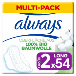Always Ultra Binden Damen Gr. 2, Cotton Protection Long, 54 Damenbinden mit Flügeln (3 x 18 Stück), Monatspaket, ultradünn und super absorbierend