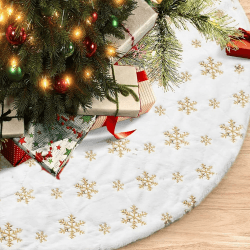 Weihnachtsbaum Rock FaJoek 90cm Schneeflocke Pailletten Baumdecke, Christbaumdecke, Weich Weihnachtsbaumdecke Rund, Weihnachtsbaum Decke, Schöne Decke für den Weihnachtsbaum (Gold)