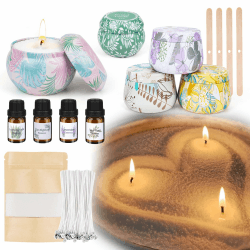 LDUMODUW Kerzensand mit Duft und Docht, Aroma Kerzenwachs Granulat, Kerzen selber Machen Set, 480g Sandkerzen Wachsgranulat,4 Duftöl,5 Kerzendochte,50 Dochten,4 Dochthalter