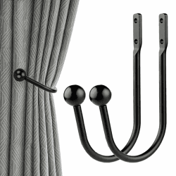 Csirnto Gardinenhalter Wand, 2 Stück Raffhalter für Gardinen U-Form Vorhang Halter Wandbefestigung Gardinen Halterung Vorhanghalter Vorhang Raffhalter | Schwarz