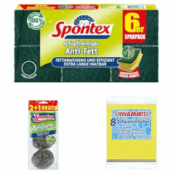 Spontex Scheuer-Set aus Topfreiniger Anti-Fett x6 + Spirinett Edelstahlspiralen x3 + Schwammtex Schwammtuch x8