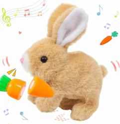 Interaktives Kaninchen Spielzeug, Hüpfendes Kaninchen, Hasen Kuscheltiere Klein, Geräusche Macht und Dessen Ohren und Nase Sich Bewegen, Plüschhase für Ostern Weihnachtstag Geschenke (Hellbraun)
