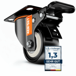 PEARWAY™ Premium Schwerlastrollen bis 320kg [4x Bremse] I Robuste Möbelrollen I Rollen für Möbel I Lenkrollen 50mm für Innen & Außen I Transportrollen Schwerlast I Rollen Schwerlast I Möbel Rollen