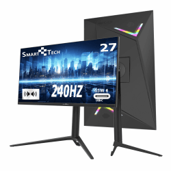 SMART TECH 27 Zoll Gaming Monitor, 240Hz, MPRT 1ms, Mit Lautsprechern, Adaptive-Sync, VA Panel, FHD 1080P, 130% sRGB, Höhenverstellbar, Drehbarer，Type-C, HDMI, DP，VESA, PC Bildschirm -Schwarz