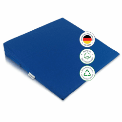 Theraline Sitzkeilkissen orthopädisch für Bürostuhl aus hochwertigem Schaumstoff, ergonomischer Sitzkeil für Auto, Keilkissen Stuhl mit abnehmbarem Bezug, blau, 100% Baumwolle, waschbar bei 60°C